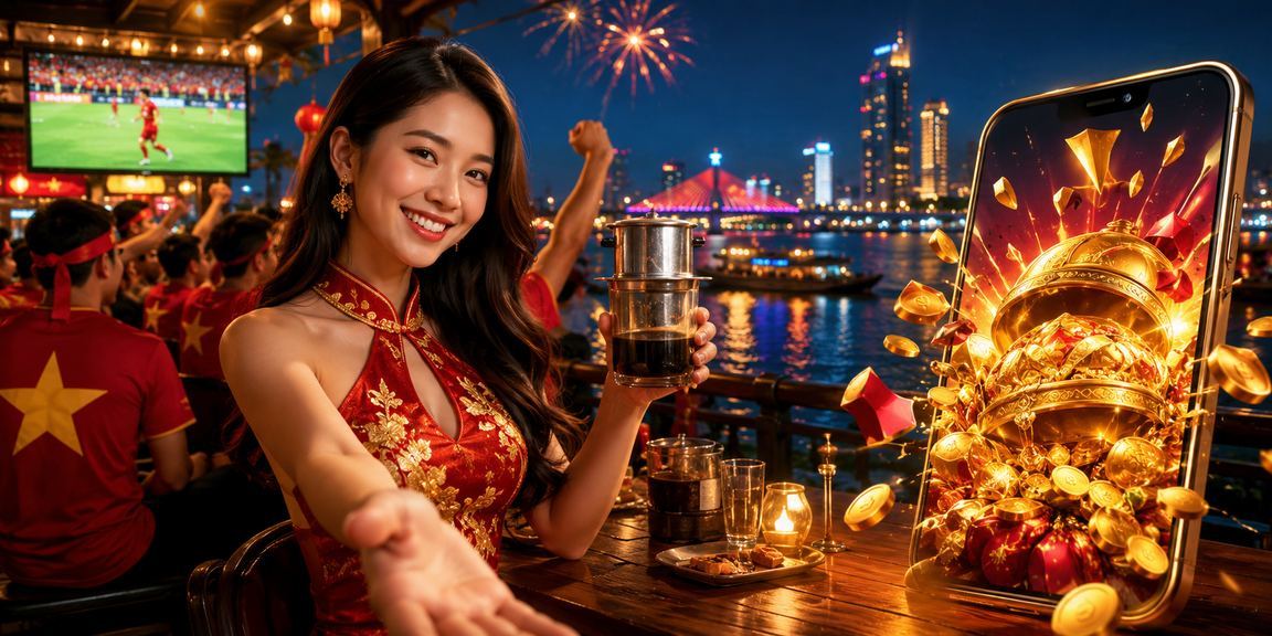 Người dùng tại Đà Nẵng đọc điều khoản sử dụng ứng dụng casino trên điện thoại bên ly cà phê