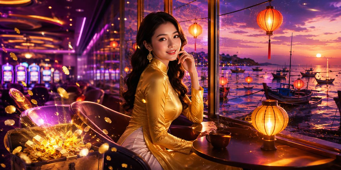 Cảnh phố cổ Hội An với người chơi cá cược trực tuyến mặc áo dài